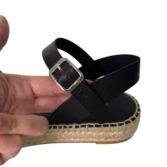 Paseart Women's Espadrille Platform Sandals Sz 39 US 8.5 Black Tan Interwoven - Picture 4 of 9